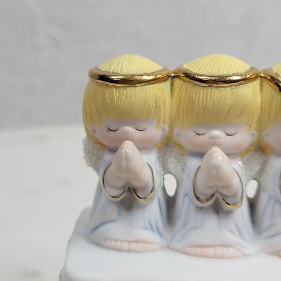 Hallmark 3 Angels Figurine Trinket Box Ceramic Hinged Porcelain White Gold - Picture 8 of 12